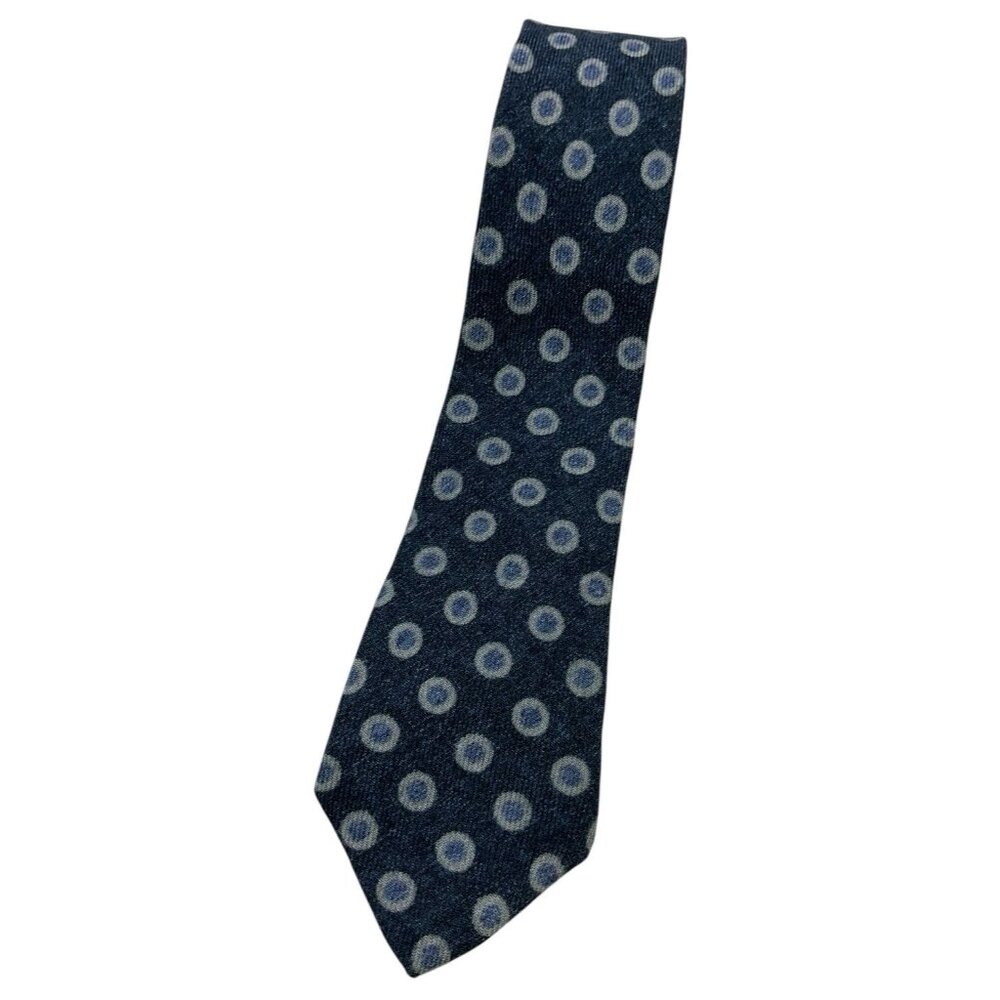 ROZI & GHEZZI Men's 100% Wool Necktie LUXURY XL Blue Gray Geometric W:2.8" EUC